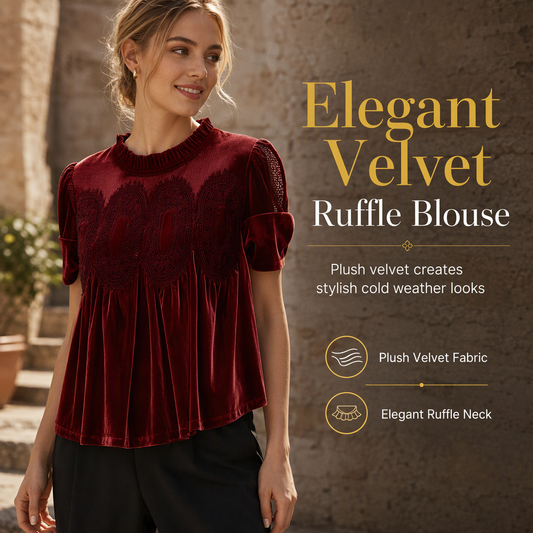 Who Says a Solid-Color Top Has to Be Boring? Women's Short Sleeve Blouse with a Charming Ruffle Collar, Delicate Lace Patchwork & Beautiful Pleated Details — A Lovely Way to Add Feminine Elegance to Your Everyday Wardrobe! 💕