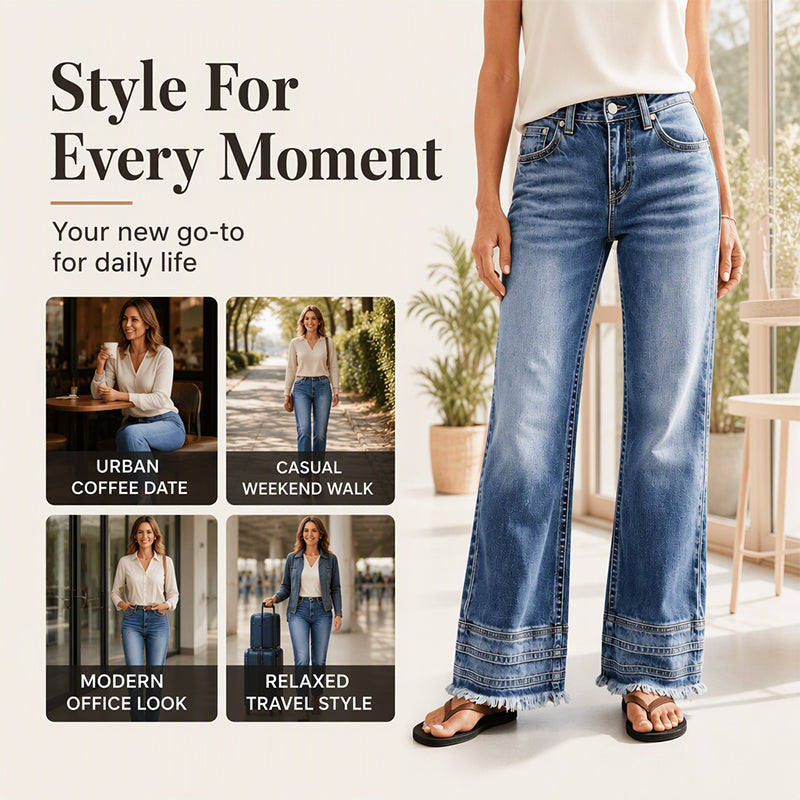 Rediscover the Charm of Vintage Denim — Women's Relaxed Wide-Leg Jeans with Trendy Raw-Hem Details, a Beautifully Easygoing Silhouette, and Timeless Everyday Style