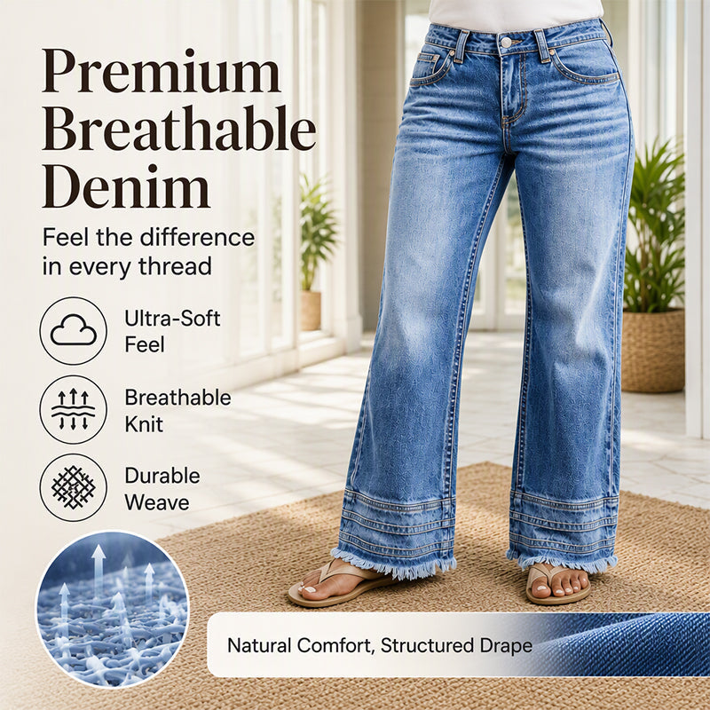 Rediscover the Charm of Vintage Denim — Women's Relaxed Wide-Leg Jeans with Trendy Raw-Hem Details, a Beautifully Easygoing Silhouette, and Timeless Everyday Style