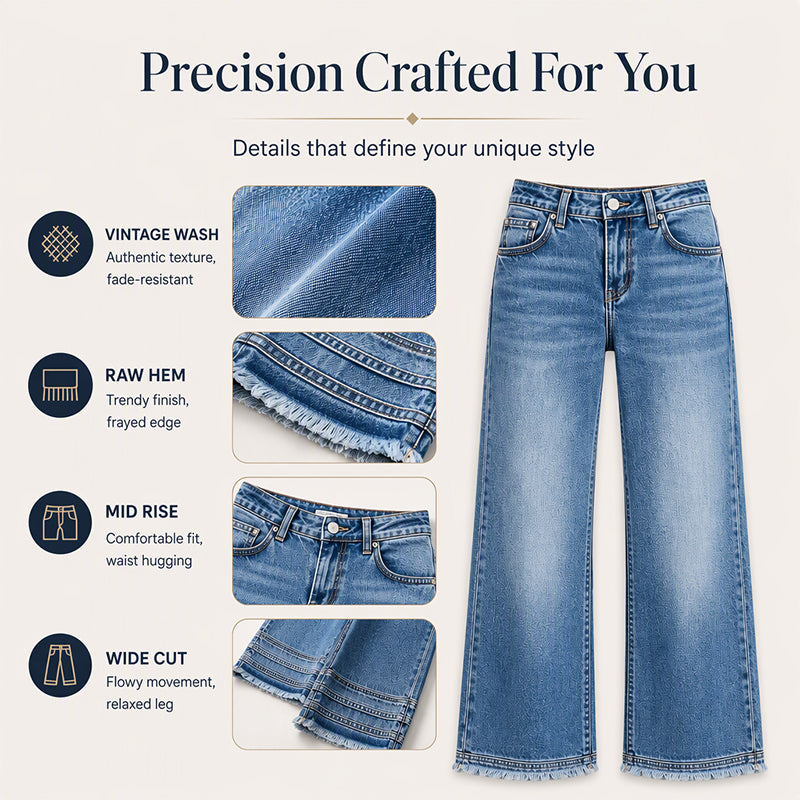 Rediscover the Charm of Vintage Denim — Women's Relaxed Wide-Leg Jeans with Trendy Raw-Hem Details, a Beautifully Easygoing Silhouette, and Timeless Everyday Style