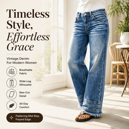 Rediscover the Charm of Vintage Denim — Women's Relaxed Wide-Leg Jeans with Trendy Raw-Hem Details, a Beautifully Easygoing Silhouette, and Timeless Everyday Style