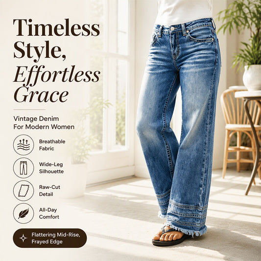 Rediscover the Charm of Vintage Denim — Women's Relaxed Wide-Leg Jeans with Trendy Raw-Hem Details, a Beautifully Easygoing Silhouette, and Timeless Everyday Style