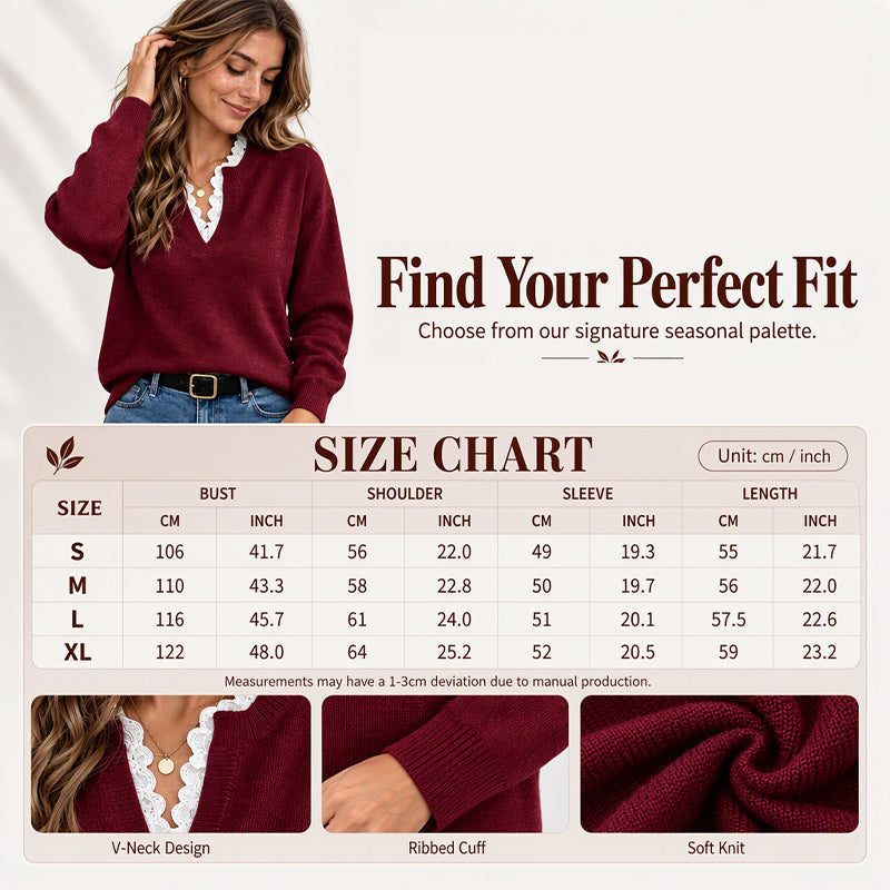 Why Settle for a Plain Sweater When You Can Look This Elegant? Women's Mock Neck Lace Trim Knit Sweater – Delicate Feminine Details, Refined Neckline & Beautiful Fall-to-Winter Style That Makes Everyday Outfits Feel Special!
