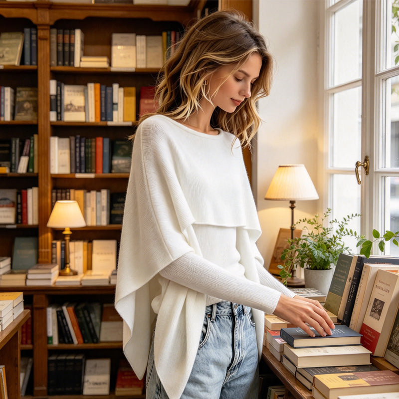 Why Spend Time Layering Two Pieces When One Can Look This Beautiful? Women's Chic Mock 2-Piece Draped Shawl Top Featuring an Eye-Catching Layered Effect, Graceful Flowing Details & a Sophisticated Look for Everyday Wear