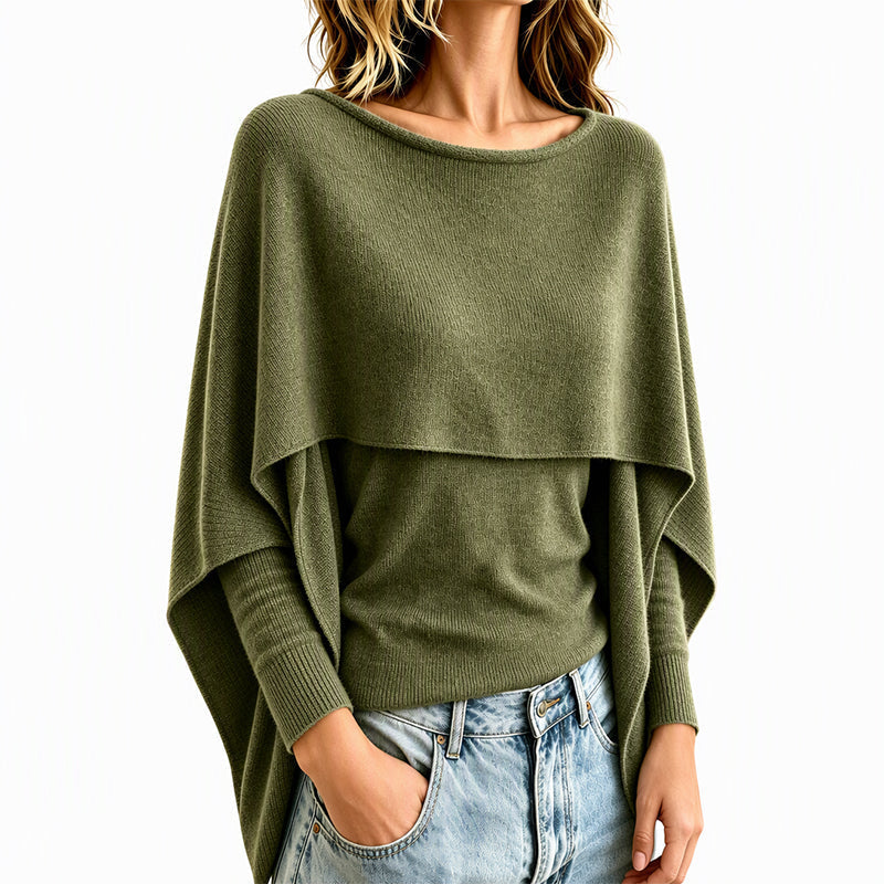 Why Spend Time Layering Two Pieces When One Can Look This Beautiful? Women's Chic Mock 2-Piece Draped Shawl Top Featuring an Eye-Catching Layered Effect, Graceful Flowing Details & a Sophisticated Look for Everyday Wear