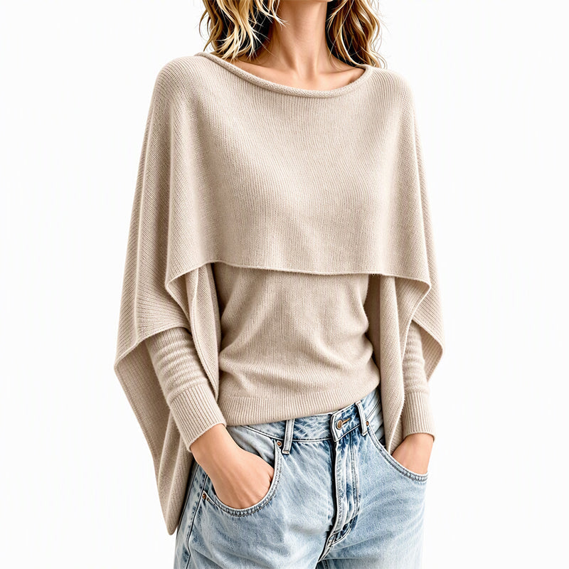 Why Spend Time Layering Two Pieces When One Can Look This Beautiful? Women's Chic Mock 2-Piece Draped Shawl Top Featuring an Eye-Catching Layered Effect, Graceful Flowing Details & a Sophisticated Look for Everyday Wear