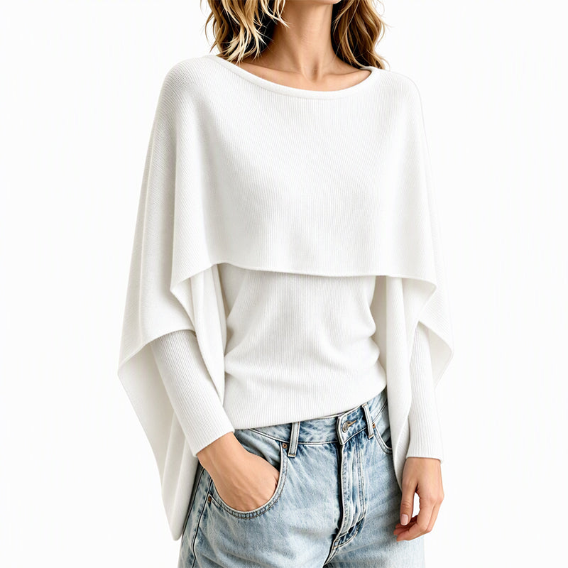 Why Spend Time Layering Two Pieces When One Can Look This Beautiful? Women's Chic Mock 2-Piece Draped Shawl Top Featuring an Eye-Catching Layered Effect, Graceful Flowing Details & a Sophisticated Look for Everyday Wear