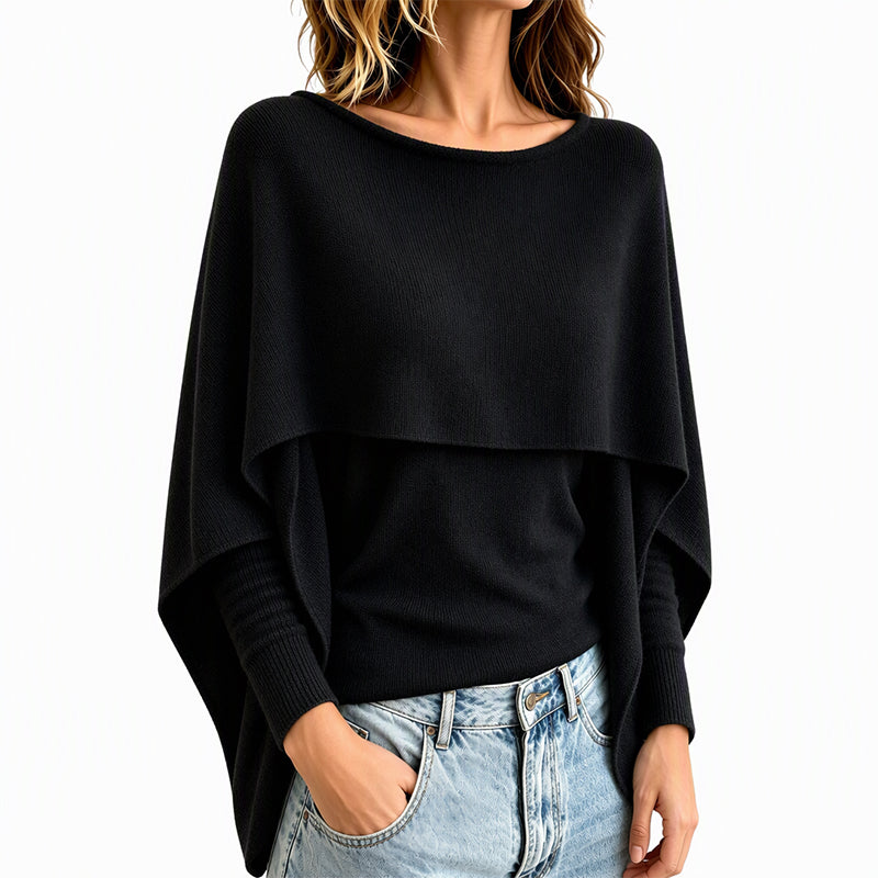 Why Spend Time Layering Two Pieces When One Can Look This Beautiful? Women's Chic Mock 2-Piece Draped Shawl Top Featuring an Eye-Catching Layered Effect, Graceful Flowing Details & a Sophisticated Look for Everyday Wear