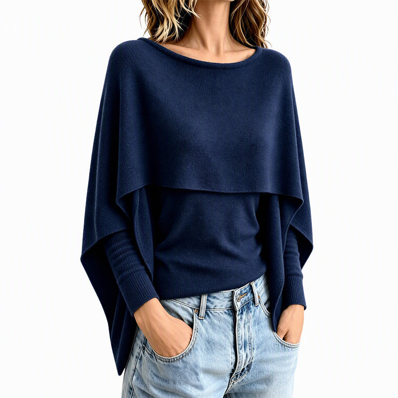 Why Spend Time Layering Two Pieces When One Can Look This Beautiful? Women's Chic Mock 2-Piece Draped Shawl Top Featuring an Eye-Catching Layered Effect, Graceful Flowing Details & a Sophisticated Look for Everyday Wear