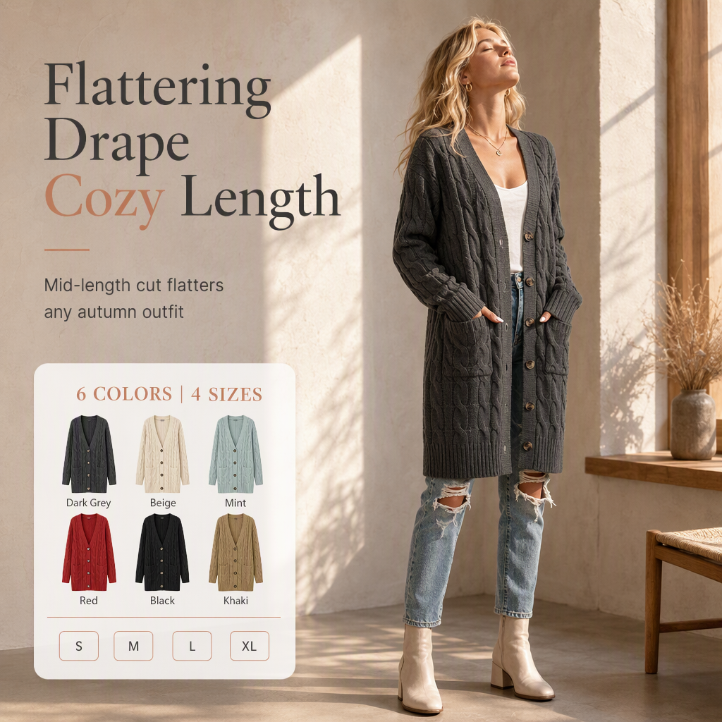 Your Everyday Outfits Deserve More Than a Basic Sweater! Women's Long Button-Front Knit Cardigan – Elegant, Relaxed Layering with a Flattering Longline Silhouette for Chic Fall & Winter Style!