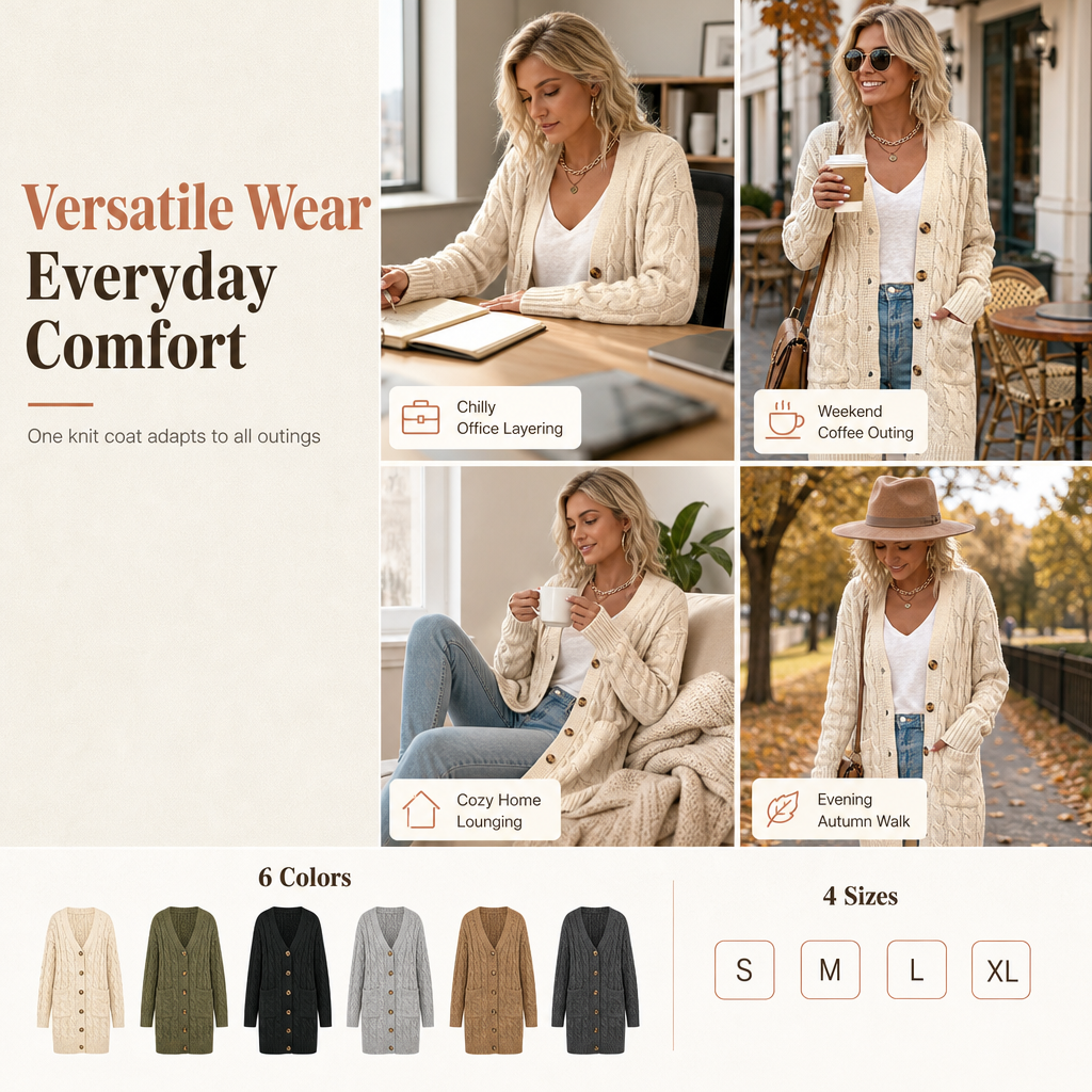 Your Everyday Outfits Deserve More Than a Basic Sweater! Women's Long Button-Front Knit Cardigan – Elegant, Relaxed Layering with a Flattering Longline Silhouette for Chic Fall & Winter Style!