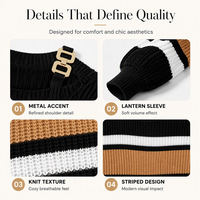 A Little Shoulder, A Lot of Charm! Women's Casual Off-Shoulder Striped Knit Sweater — Where Playful Neckline Details Meet Classic Stripes, Bringing a Beautifully Feminine Touch to Your Favorite Everyday Outfits