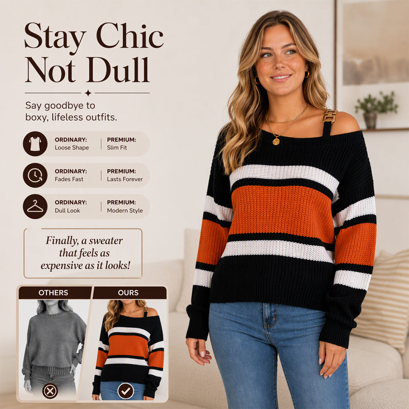 A Little Shoulder, A Lot of Charm! Women's Casual Off-Shoulder Striped Knit Sweater — Where Playful Neckline Details Meet Classic Stripes, Bringing a Beautifully Feminine Touch to Your Favorite Everyday Outfits