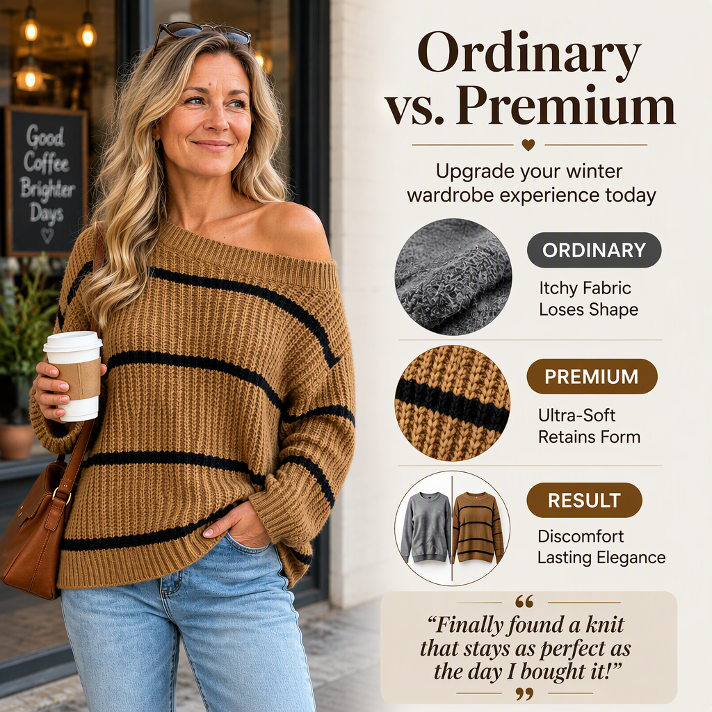 A Little Stripe, A Lot of Charm! Fall in Love with the Beautiful Mock-Neck Design, Classic Knitted Texture & Easy-to-Style Look That Makes This Sweater a Fall Wardrobe Favorite! ❤️