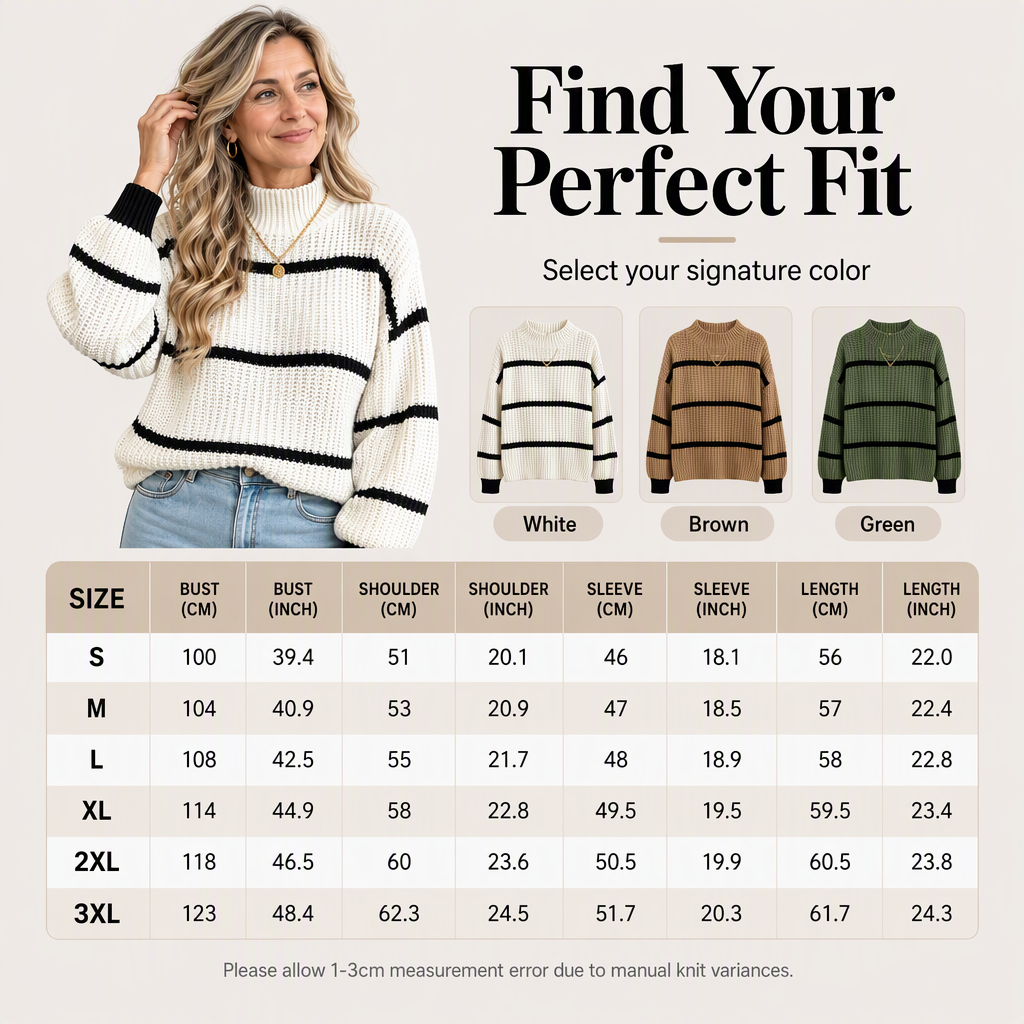 A Little Stripe, A Lot of Charm! Fall in Love with the Beautiful Mock-Neck Design, Classic Knitted Texture & Easy-to-Style Look That Makes This Sweater a Fall Wardrobe Favorite! ❤️