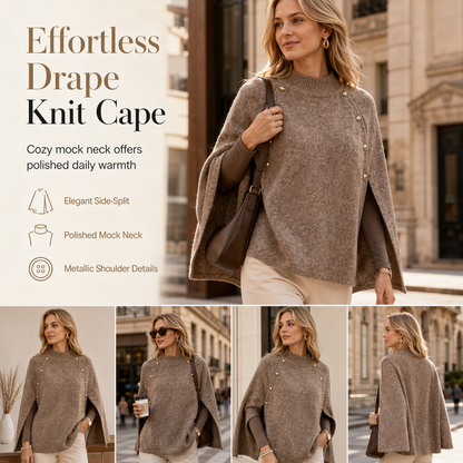 Tired of Tight Sweaters That Cling to Your Body? Wrap Yourself in Comfort & Elegance! Women's Buttoned Knit Cape Poncho Sweater – Relaxed, Flattering Silhouette with Beautiful Button Details for Effortless Fall & Winter Style! 🍂