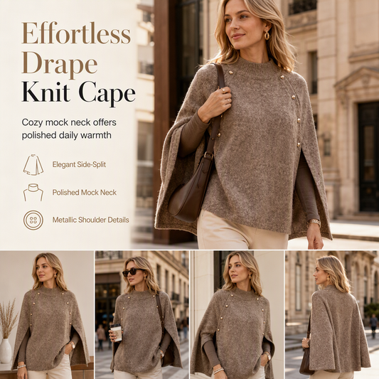 Tired of Tight Sweaters That Cling to Your Body? Wrap Yourself in Comfort & Elegance! Women's Buttoned Knit Cape Poncho Sweater – Relaxed, Flattering Silhouette with Beautiful Button Details for Effortless Fall & Winter Style! 🍂