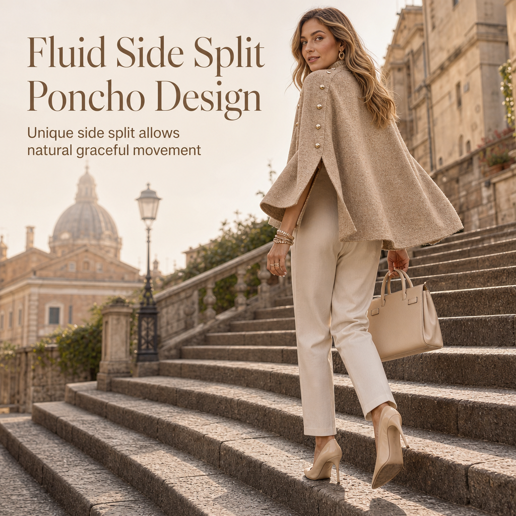 Tired of Tight Sweaters That Cling to Your Body? Wrap Yourself in Comfort & Elegance! Women's Buttoned Knit Cape Poncho Sweater – Relaxed, Flattering Silhouette with Beautiful Button Details for Effortless Fall & Winter Style! 🍂