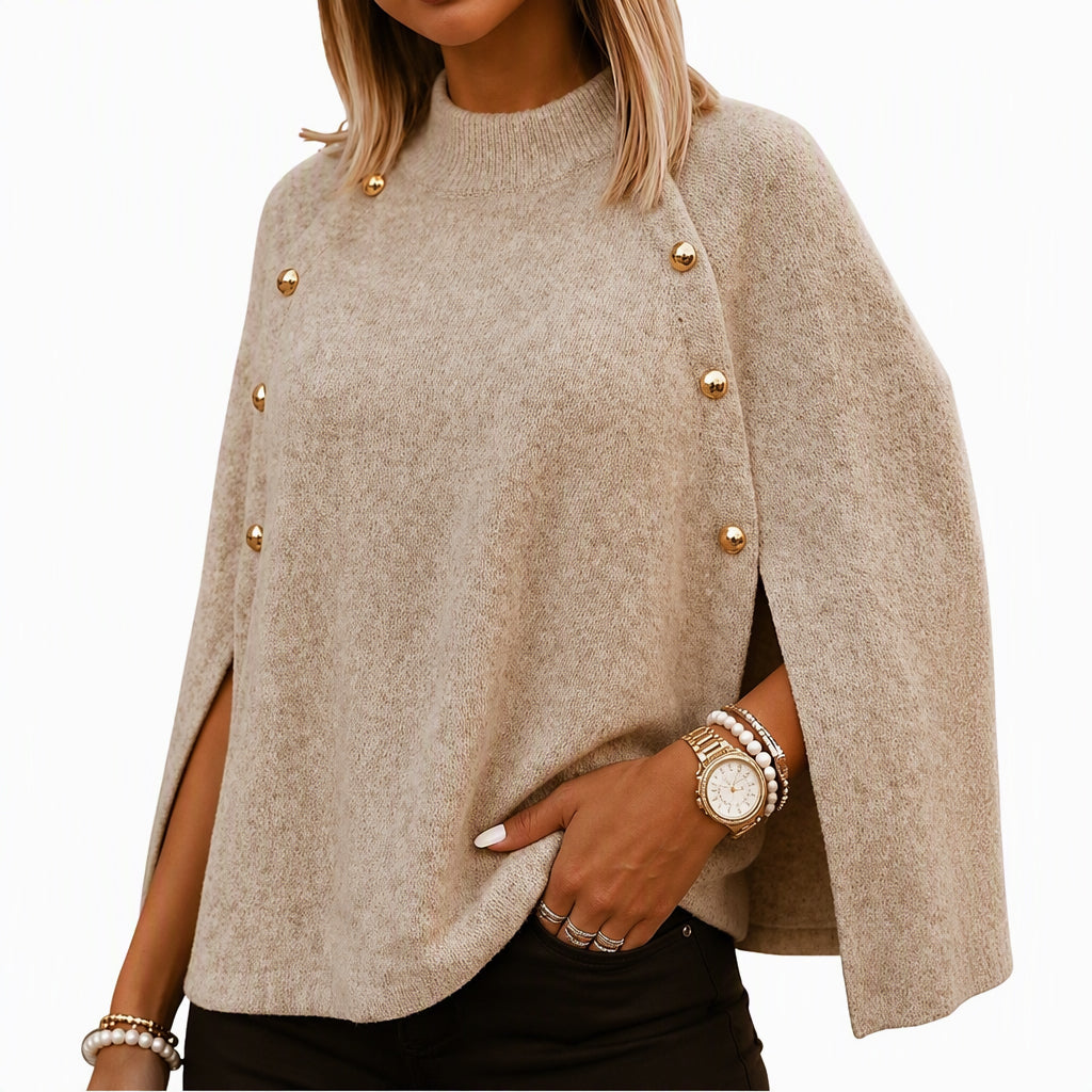 Tired of Tight Sweaters That Cling to Your Body? Wrap Yourself in Comfort & Elegance! Women's Buttoned Knit Cape Poncho Sweater – Relaxed, Flattering Silhouette with Beautiful Button Details for Effortless Fall & Winter Style! 🍂