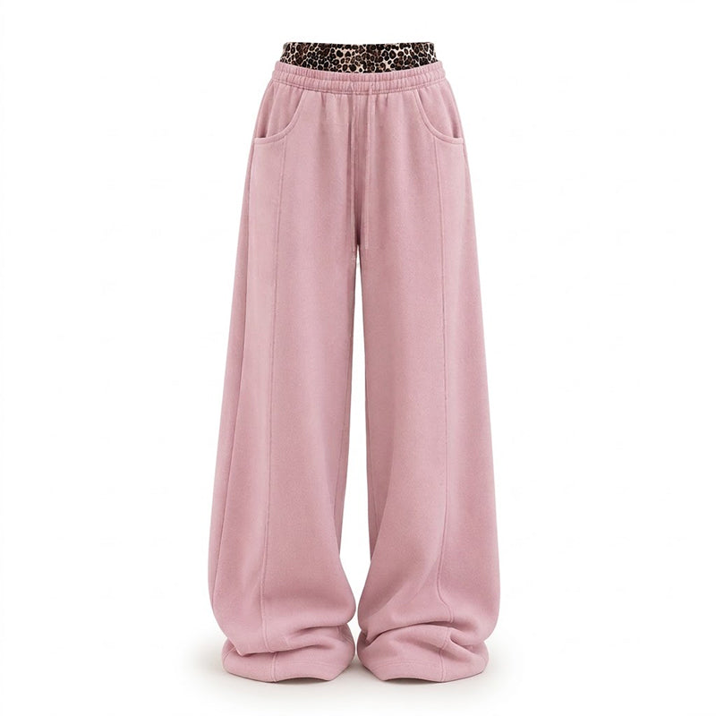 Basic Sweatpants Could Never Look This Good! Women's Leopard Waistband Wide-Leg Sweatpants – Bold Y2K Street Style, Relaxed Fit, Trendy Contrast Details & Effortless Everyday Comfort!