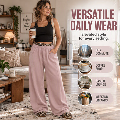 Basic Sweatpants Could Never Look This Good! Women's Leopard Waistband Wide-Leg Sweatpants – Bold Y2K Street Style, Relaxed Fit, Trendy Contrast Details & Effortless Everyday Comfort!