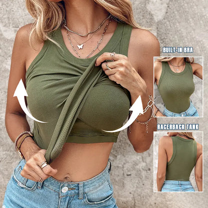 👚 50% OFF NOW! 💖 Last Day Special Price!! –Ribbed Stretchy Tank Top with Shelf Bra –  Built-in support, smoothing fit & no-slip straps – perfect for layering or workouts 💪