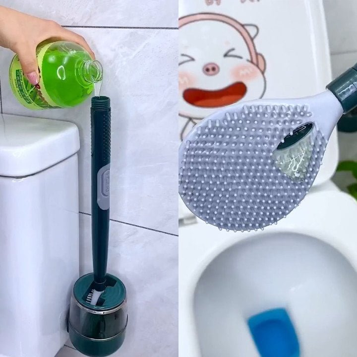 Escobilla de baño de silicona con mango largo para el hogar