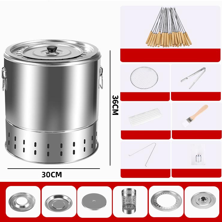 Cubo para parrilla de barbacoa sin humo de acero inoxidable 