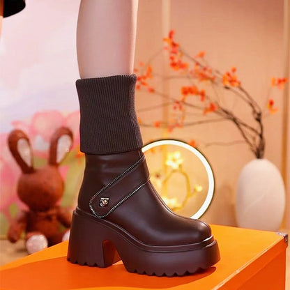 🔥Venta caliente/Envío gratis🔥Botas hasta la rodilla con plataforma y tacón grueso para mujer （50% de descuento）