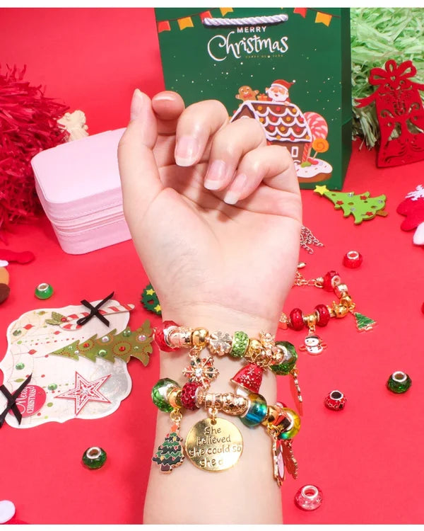 🎉El mejor regalo de Navidad para niños: 🎀Hermoso juego de pulseras navideñas DIY 