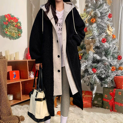 🎅🎄Oferta de Navidad🥳 Chaqueta abrigo con capucha de lana de cordero sintética de 2 capas (42% de descuento)