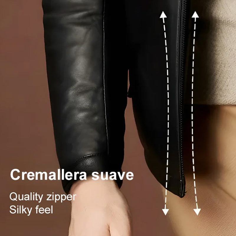 [Regalo de invierno] Chaqueta cálida de cuero PU con forro polar sintético para hombre